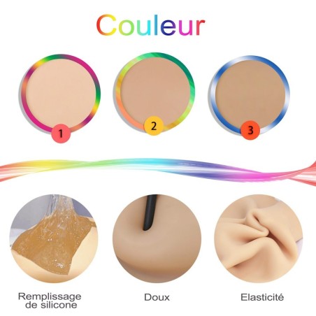 Buste faux seins 100% silicone encolure ronde, bonnet C-D-G