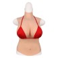 Buste long faux seins, 100% silicone, col haut, Bonnet C-D-E-G