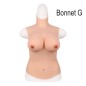 Buste long faux seins, 100% silicone, col haut, Bonnet C-D-E-G