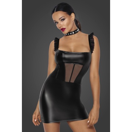 Robe courte wetlook et tulle F257