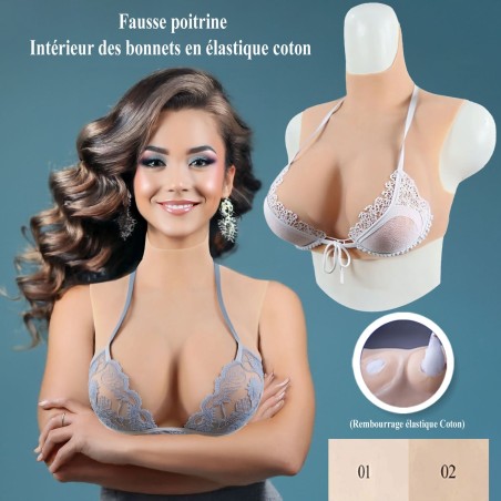 Buste fausse poitrine, intérieur bonnet élastique coton, col haut