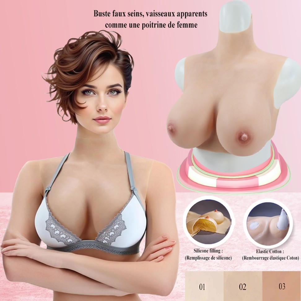 Buste faux seins, vaisseaux apparents, col haut